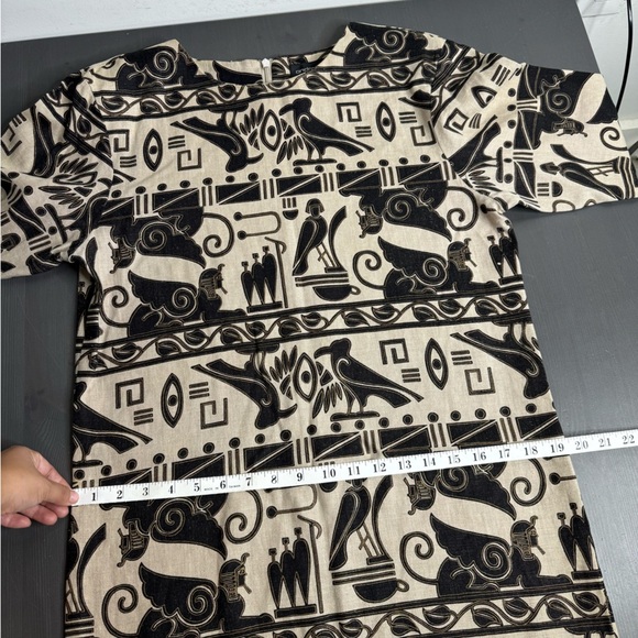 Vintage Andrea Jovine linen brown + taupe Egypt hieroglyphics print dress - Picture 6 of 9